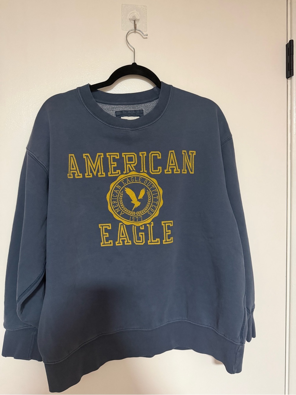 American Eagle Outfitters Blue Crewneck Sweatshirt with Yellow Logo
